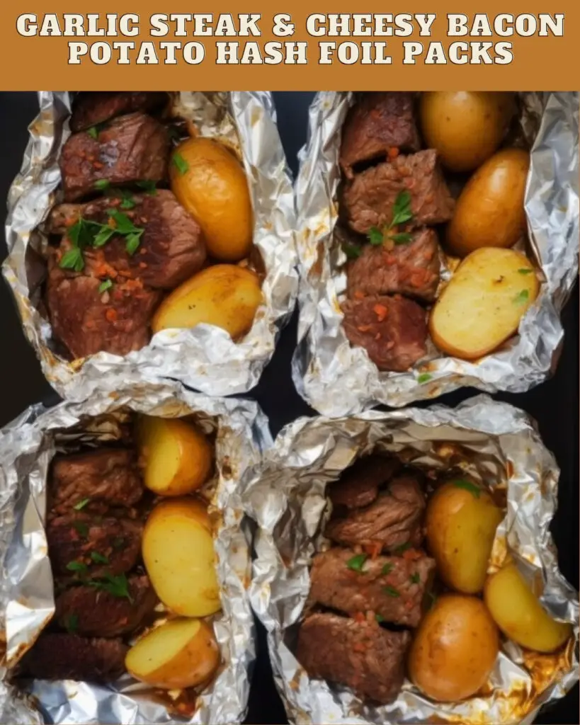 GARLIC STEAK & CHEESY BACON POTATO HASH FOIL PACKS