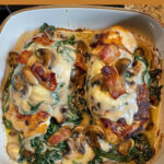 Smothered Chicken with Creamed Spinach Bacon And Mushrooms