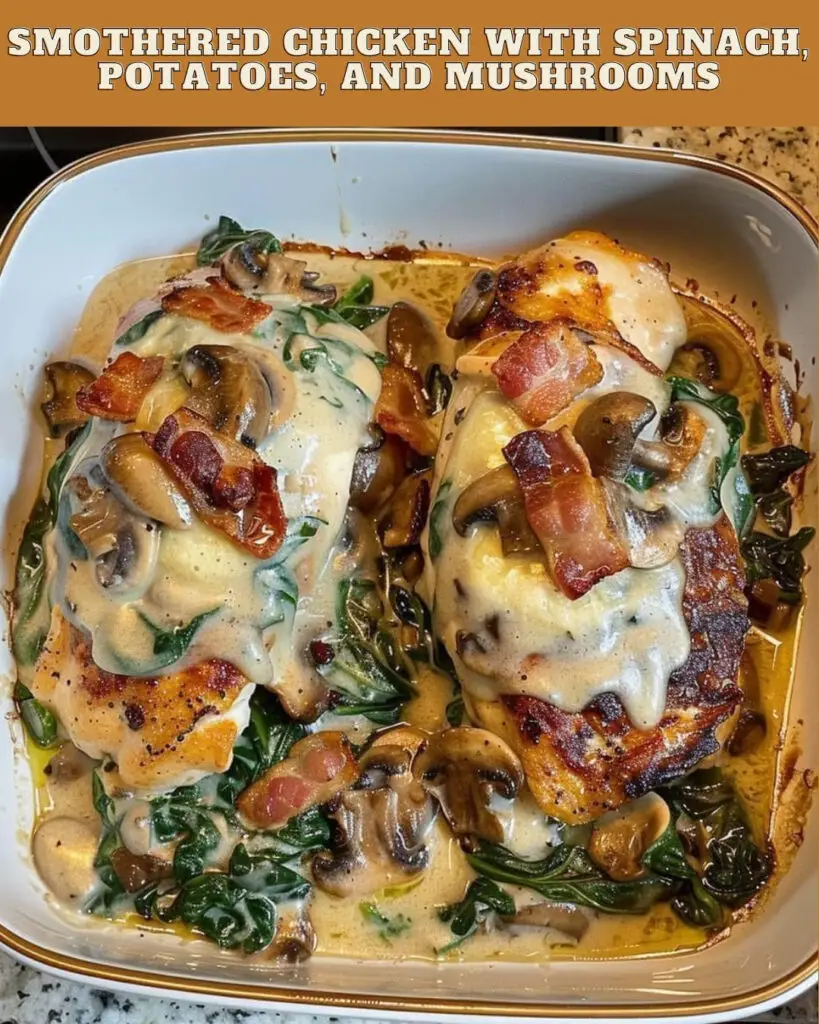 Smothered Chicken with Creamed Spinach Bacon And Mushrooms